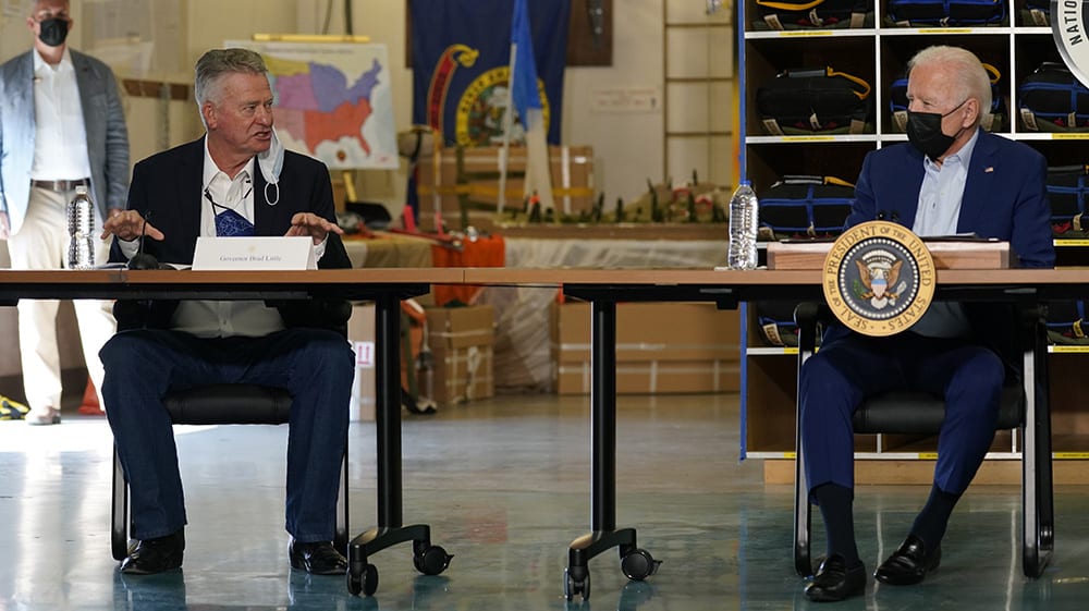 Joe Biden talks with Brad Little